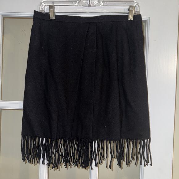 Anne Klein Skirt II Womens Wool Wrap Fringe Size 12 Black Short USA - Picture 1 of 6